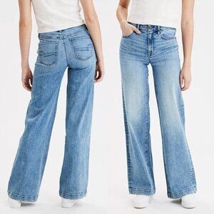 AE American Eagle Super Stretch High Waist Wide-Leg Denim Jeans Extra Long 10